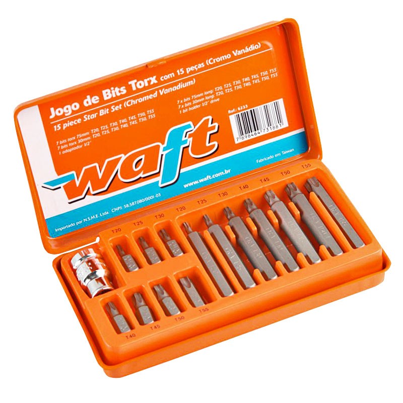 Jogo Bits Torx 20 a 55 com 15 Peças Waft-6233 em oferta. compre com o menor preço e entrega rapida! Bits Torx de qualidade é aqui!