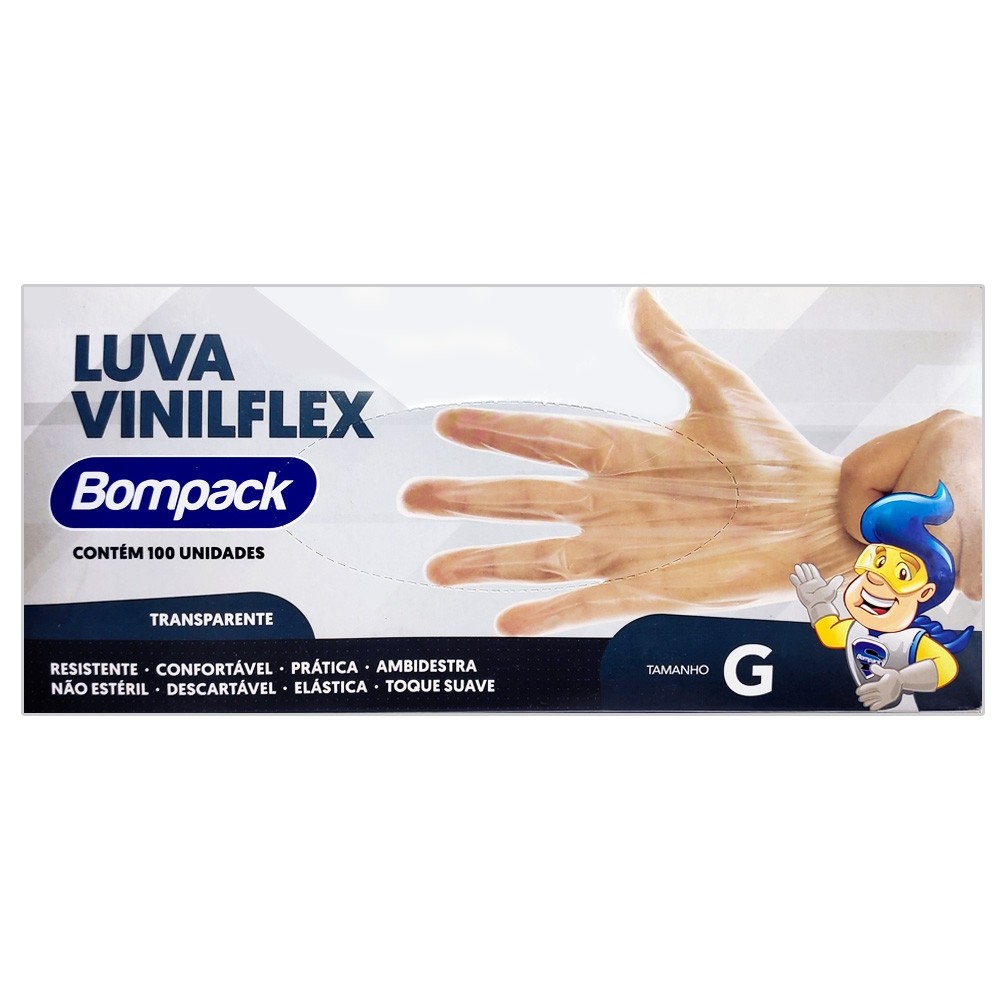 Luva Vinilflex Transparente sem Pó G CX 100 UN Bompack
